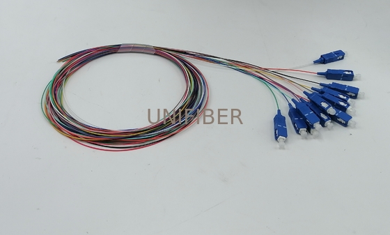 12 Fibers SC UPC fiber pigtail unjacketed color-coded 0.9mm 1m