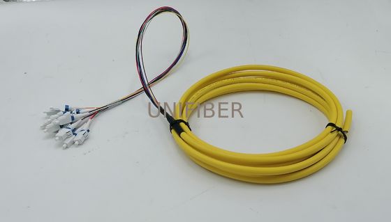 1.5m (5ft) Fibra Pigtail LC UPC 12 Fibras OS2 Modo Único 0,9mm Fanout Amarelo